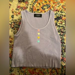 Cider Candy Heart purple tank top with colourful heart accents